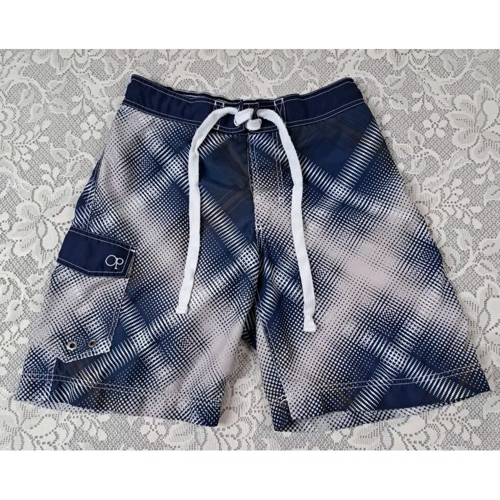 OP Swim Trunks Men's Sz Small Board Shorts Lined Blue Allover Geometric Pattern